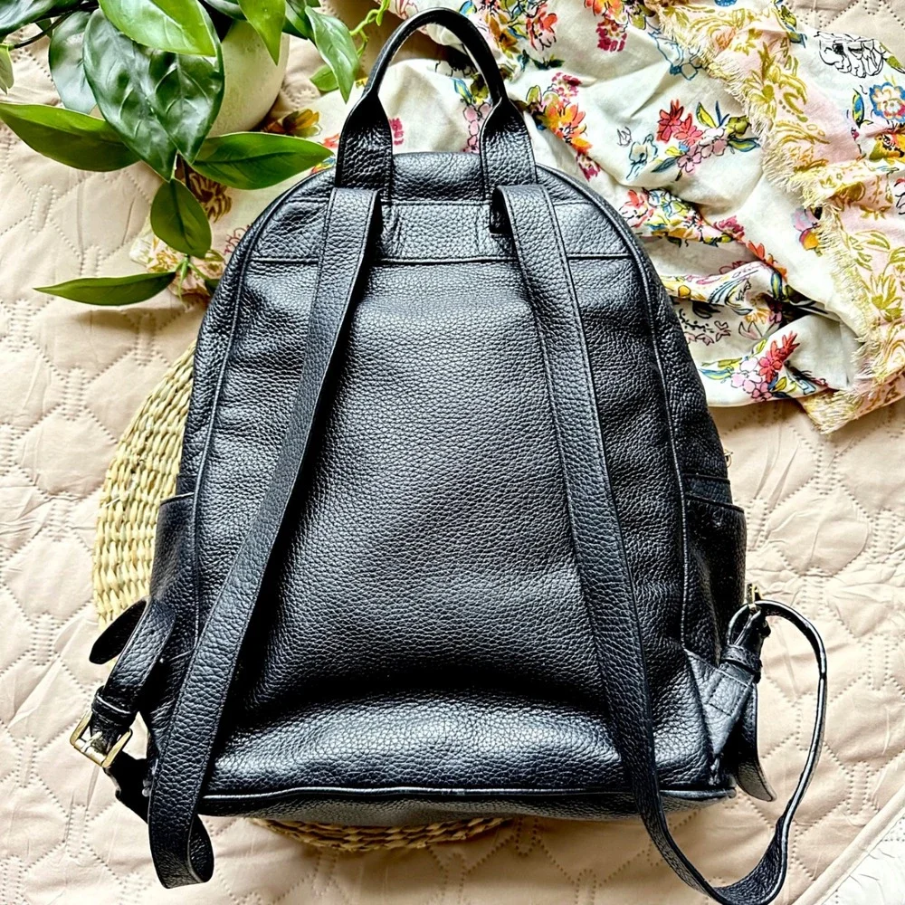 Michael Kors Abbey Large Backpack Black Pebbled Leather Gold Tone Hardware Bag